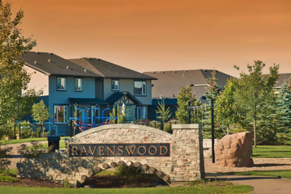 The entry sign in the new Airdrie community called Ravenswood